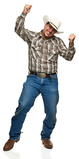 istock Excited Cowboy Shakes Fists 184617569