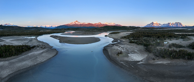 Serrano River with foggy morning , Torres del Paine, Chile