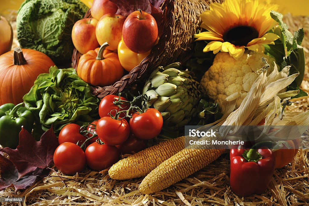 Cornucopia "Cornucopia with pumpkins, fruits and vegetables - XXXL Image" Apple - Fruit Stock Photo