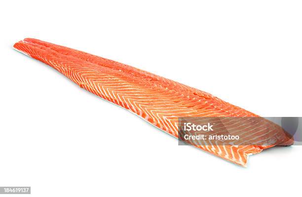 Whole Salmon Fillet Isolated On White Stock Photo - Download Image Now - Salmon - Seafood, Fillet, Full Length