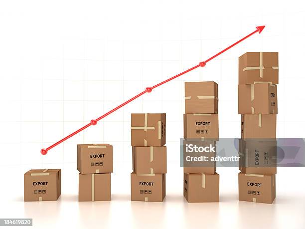 Foto de Aumento De Exportação e mais fotos de stock de Crescimento - Crescimento, Frete, Caixa - Recipiente