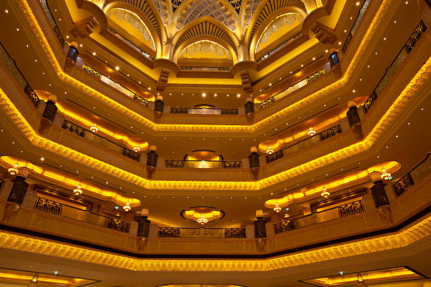 роскошный золотой balconys и потолок - emirates palace hotel стоковые фото и изображения