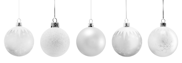 glass white Christmas ornaments isolated