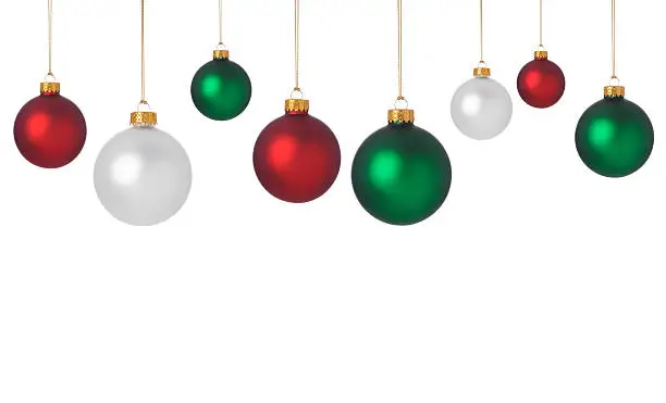 Photo of Dangling red, green, and white Christmas ornaments