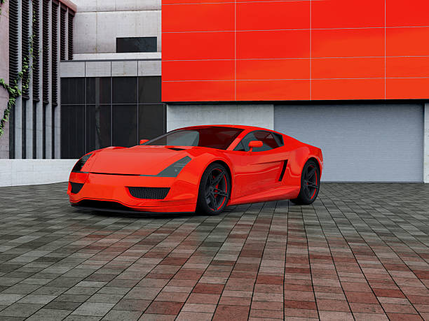 Sport car parking in front of a house Sport car parking in front of a house. Full CGI shot made by my self. Showing a ficitonal concept car without brand. exoticism stock pictures, royalty-free photos & images