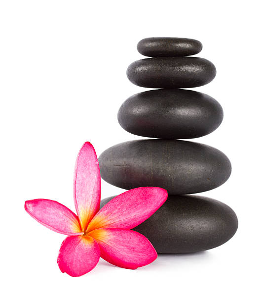 istock Stack of lastones with frangipani flower isolated on white 184621740