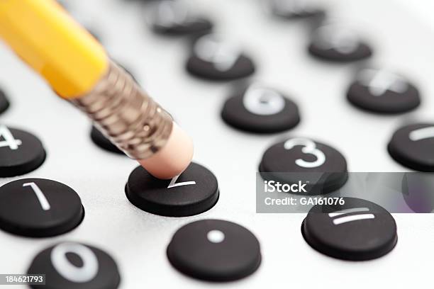 Pencil And Calculator Stock Photo - Download Image Now - Banking, Blue, Blue Background