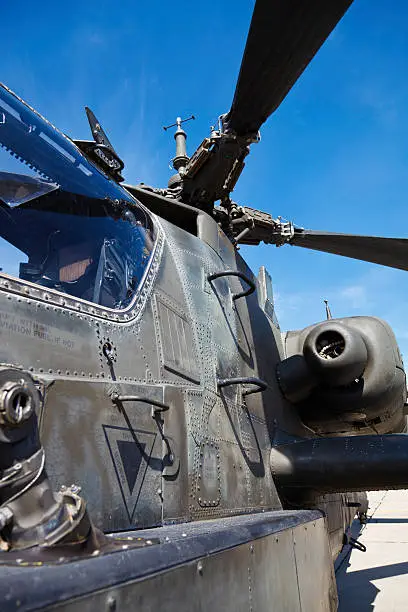 Detail of the Boeing AH-64 Apache attack helicopter flown by the U.S. Army.