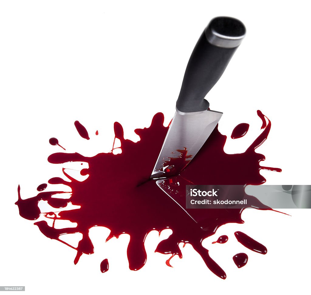 Bloody Coltello da cucina su bianco - Foto stock royalty-free di Sangue