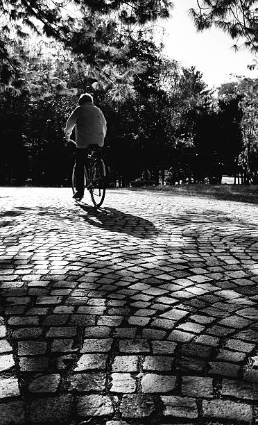 istock Man with bike. Black and White 184622409