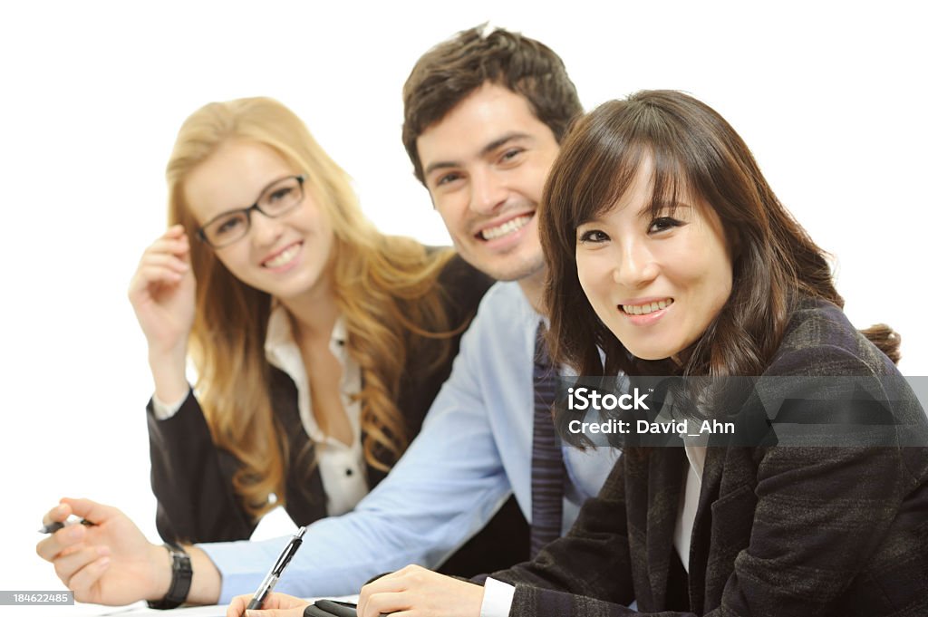 Femme d'affaires et ses employés - Photo de Blanc libre de droits