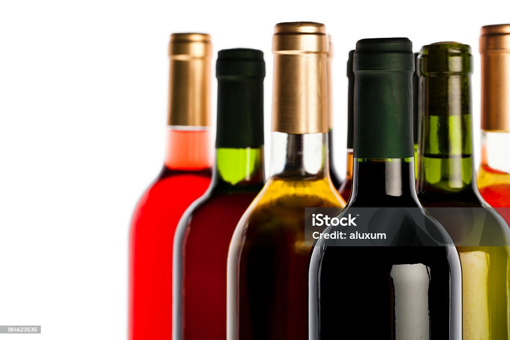 Assortment of wines Assortment of wine bottles on white background Wine Bottle Stock Photo