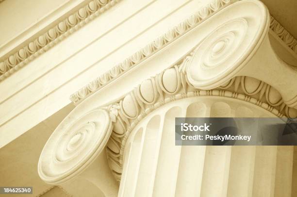 White Marble Ionic Column Scroll Pediment Closeup Stock Photo - Download Image Now - Architectural Column, Abstract, Ionic