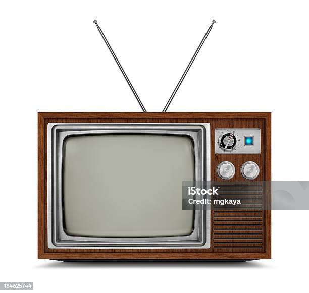 Vintage Television With Wooden Frame And Blank Screen Stock Photo - Download Image Now