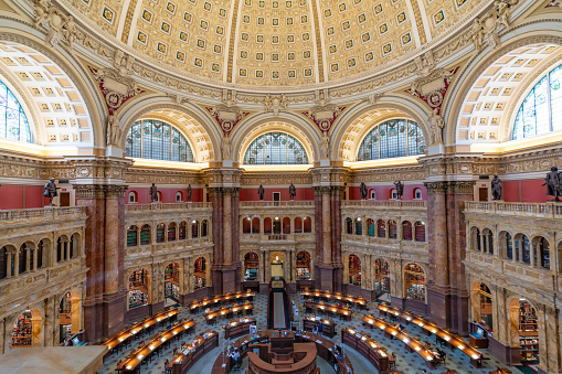 Interior of the Library of Congress building in Washington, DC, USA