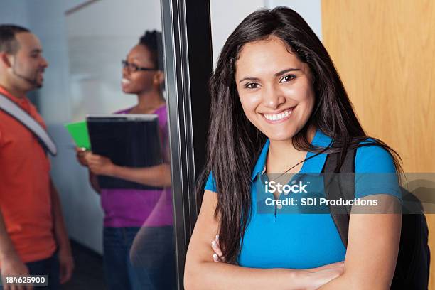 Happy College Student Outside Her Classroom Stock Photo - Download Image Now - Adult, Adult Student, Adults Only