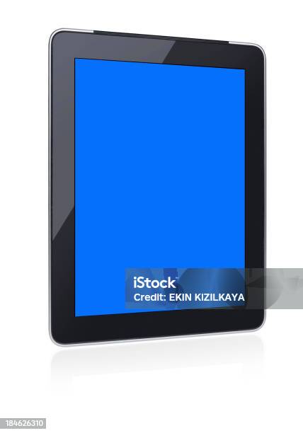 Digitale Tablet Mit Blauem Bildschirm In Die Richtige Perspektive Stockfoto und mehr Bilder von Ausrüstung und Geräte