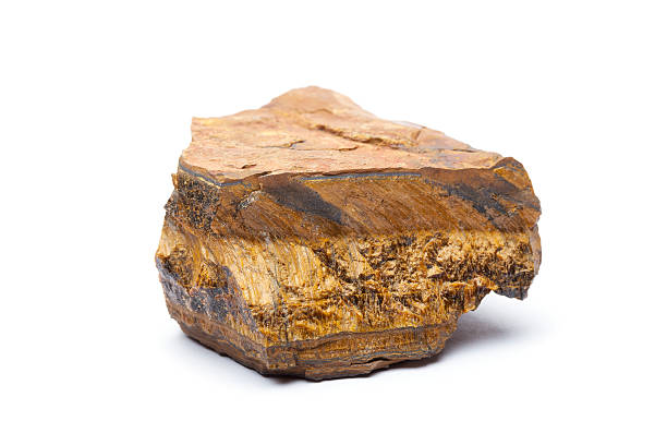 Piece of Tiger's Eye on white ground. Adobe RGB.