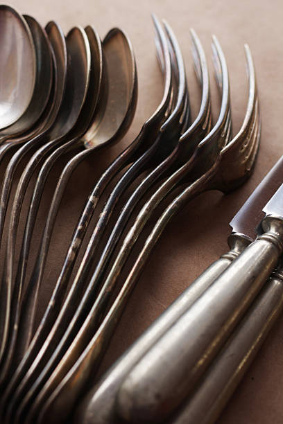 istock Vintage silverware on brown paper background 184627114