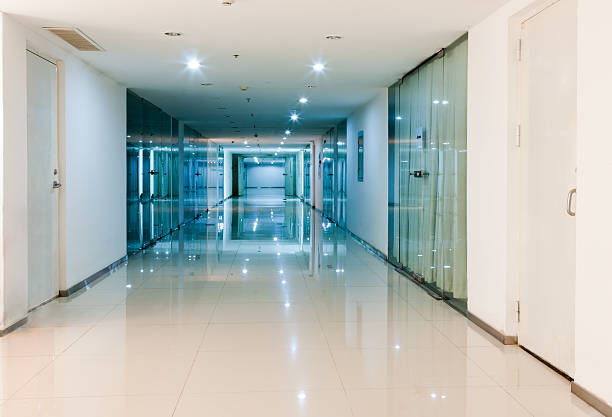 istock Interior corridor of modern office building 184627331