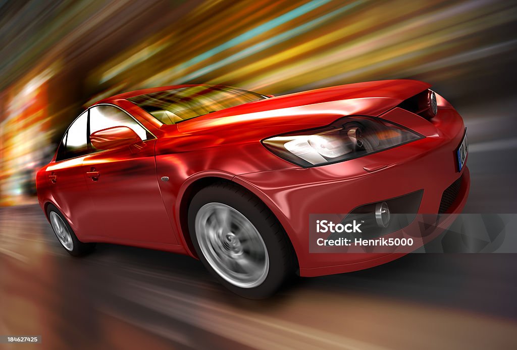 Red car driving fast Car Stock Photo