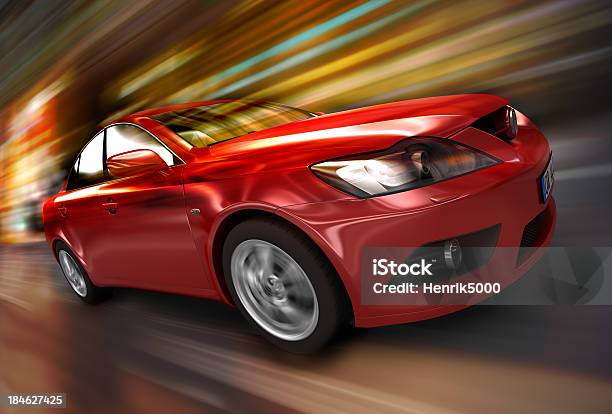 Red Car Driving Fast Stock Photo - Download Image Now - Car, Red, Speed