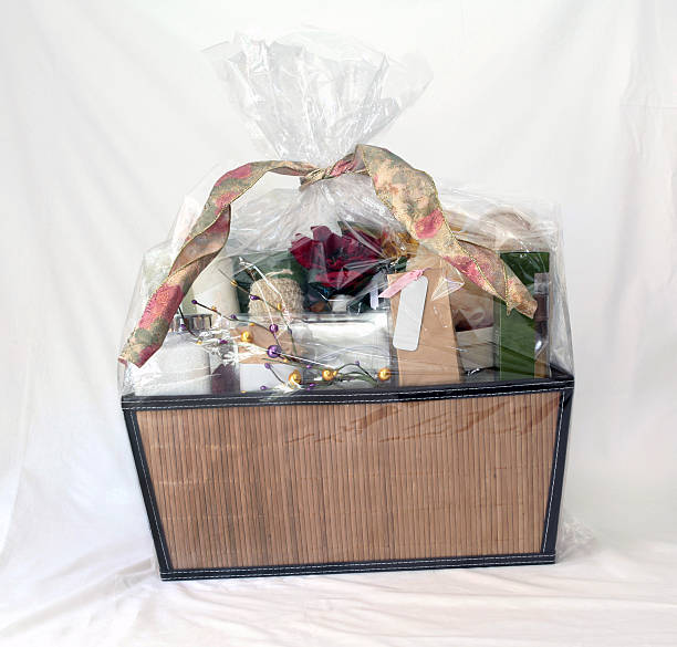 Gift basket with toiletries.  Clipping path. stock photo