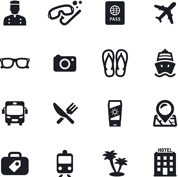 Travel Icons Black & white travel icons airport porter stock illustrations