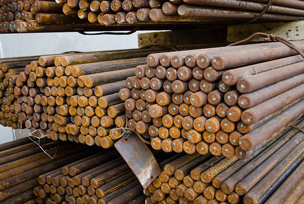 istock Rust Reinforcing steel rod or bars in warehouse 184629435