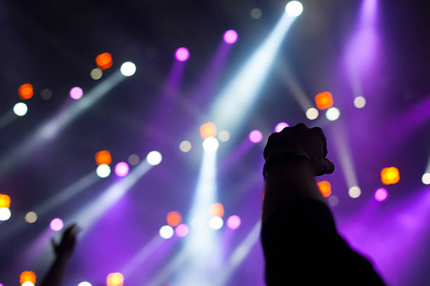 istock cheering crowd in front of bright stage lights 184629678