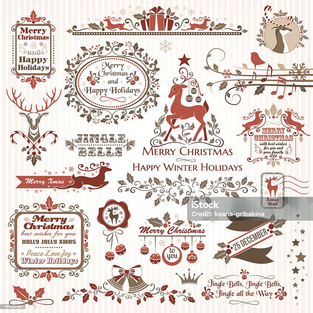 Set of christmas decorative elements Set of christmas design elements. Color version Border - Frame stock vector