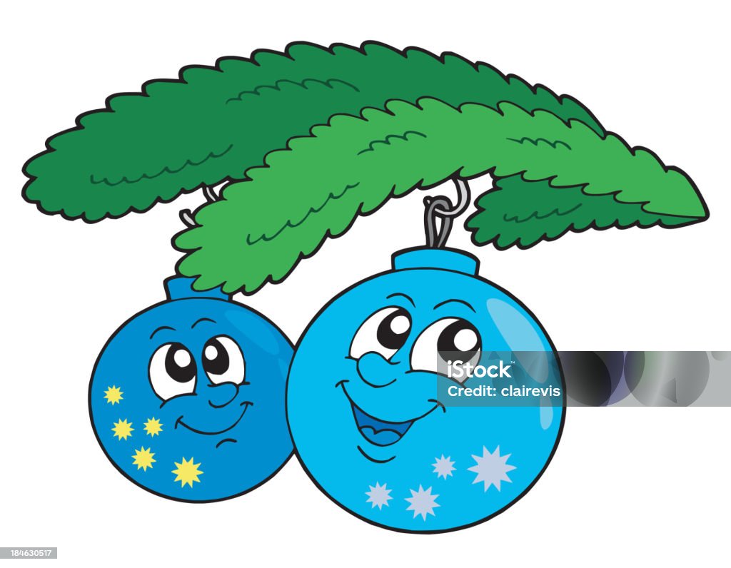 Adorable bleu de Noël avec globes - clipart vectoriel de Aiguille - Partie d'une plante libre de droits