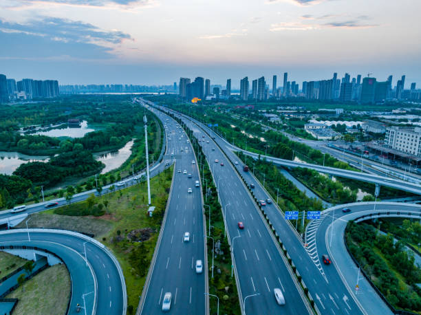 istock Modern city overpass, urban traffic overlook 1846305385