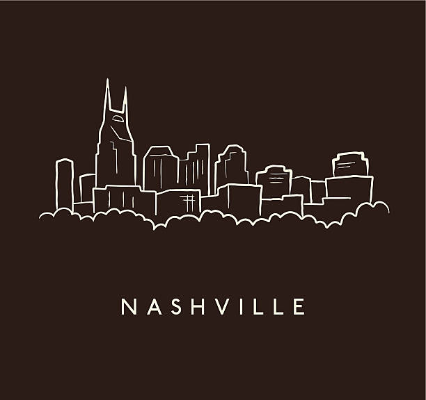 Nashville Skyline Sketch A sketch of the Nashville skyline on a brown background with text below nashville stock illustrations