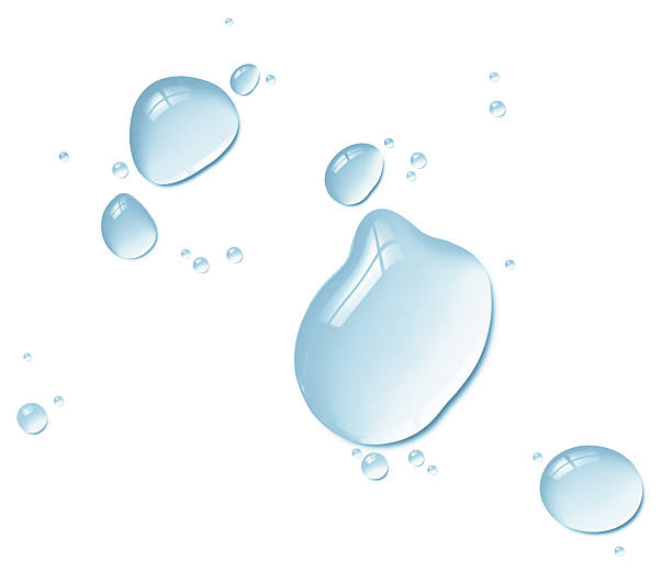 istock Water drops of various sizes against a white background  184630788