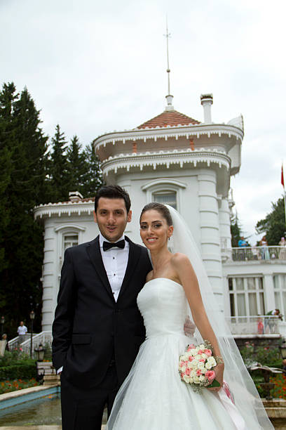 istock Bride and groom smiling 184631688