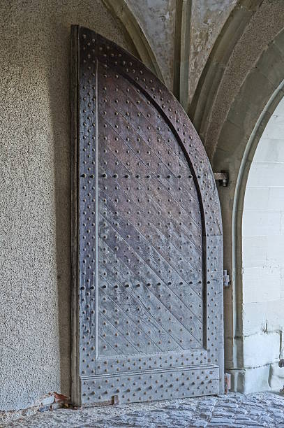 Open gate of a castle stock photo