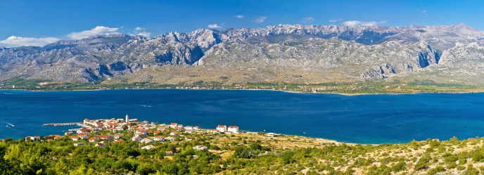 Town of Vinjerac and Paklenica national park on Velebit mountain colorful panorama