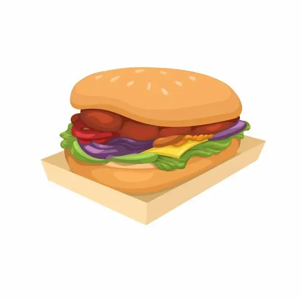 Vector illustration of Burger On Paper Food Tray Fast Food Menu Cartoon illustration Vector