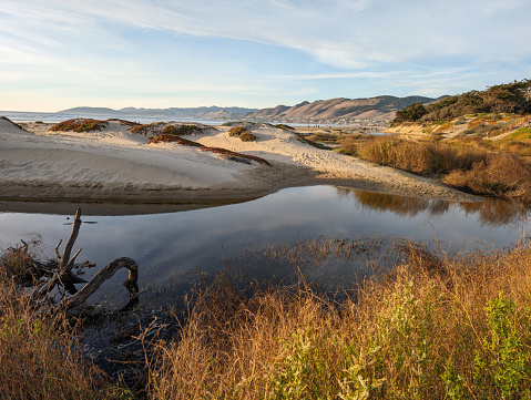 View of the lagoon and dunes at Pismo State Beach near North Beach Campground, Pismo Beach, California