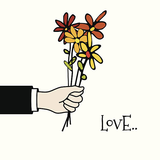 ilustrações, clipart, desenhos animados e ícones de vetor mão segurando um ramo de flores - valentines day love single flower flower