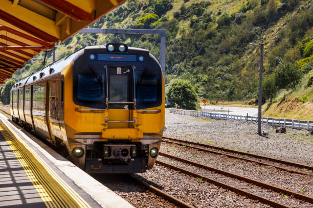 istock Train coming into Paekakariki Station 1846366990