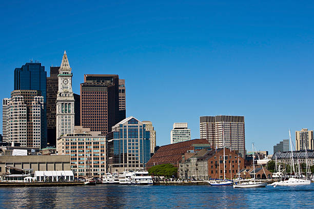 Boston's Long Wharf and skyline stock photo