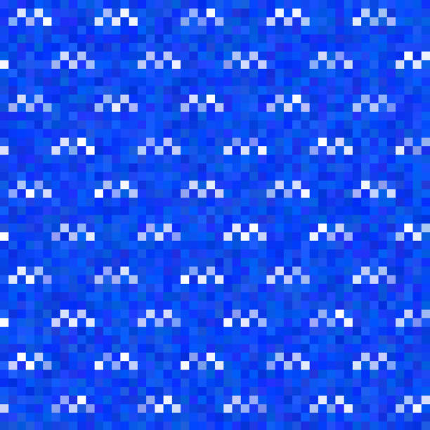 ilustrações, clipart, desenhos animados e ícones de ondas de pixel no mar com asas de espuma. plano de fundo para um jogo de computador de 16 bits - background tile video