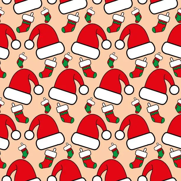 Vector illustration of Christmas seamless design background. Repeating pattern of Christmas elements