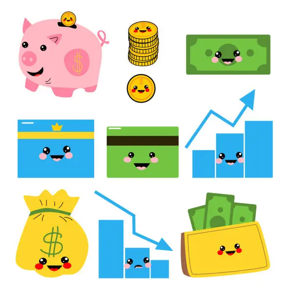 Vector illustration of set of financial icon banc, purce of money