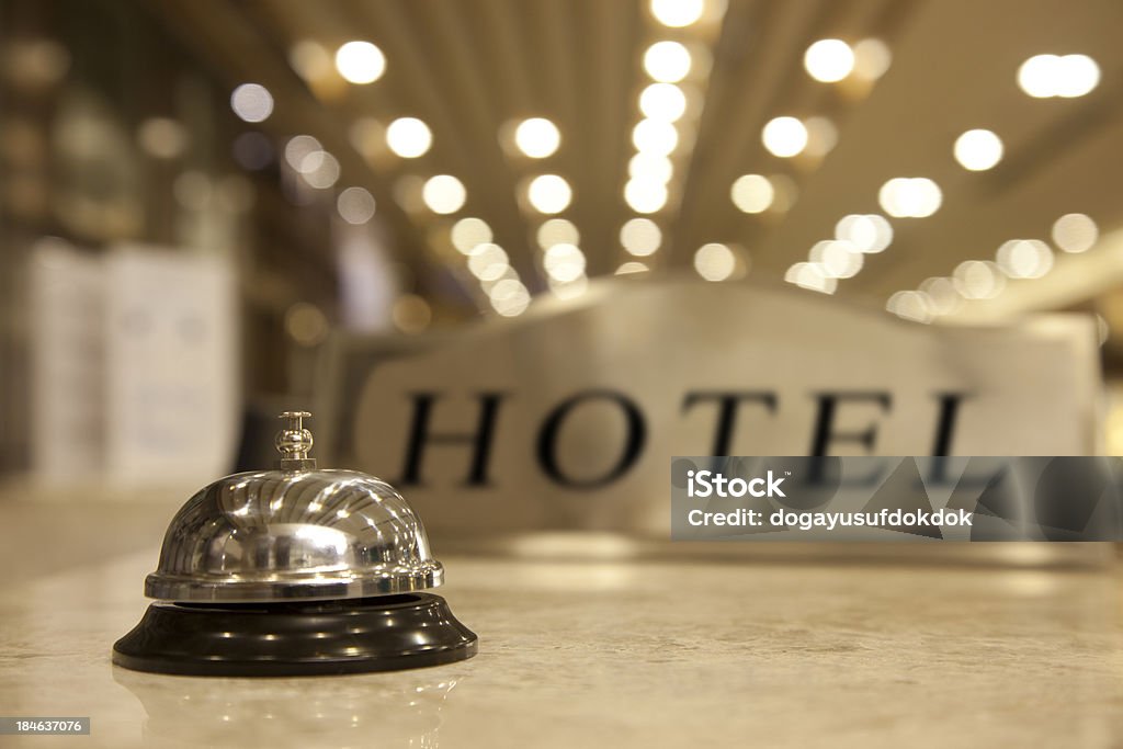 Hotel Reception Bell Service bell on the hotel reception. Concierge Bell. Hotel Stock Photo