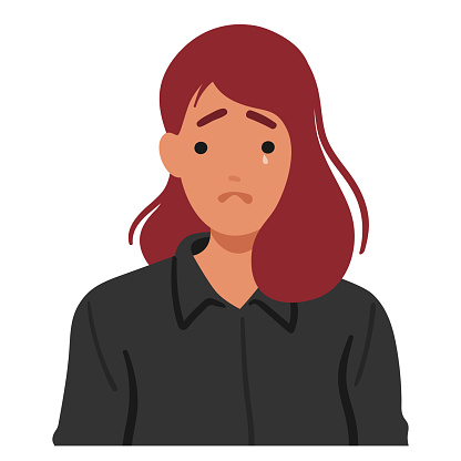 Tears Cascaded Down Woman Face, Mirroring The Ache In Her Eyes. The Weight Of Sorrow Etched On Her Pained Expression Revealed Heart Overwhelmed By Profound Sadness. Cartoon People Vector Illustration