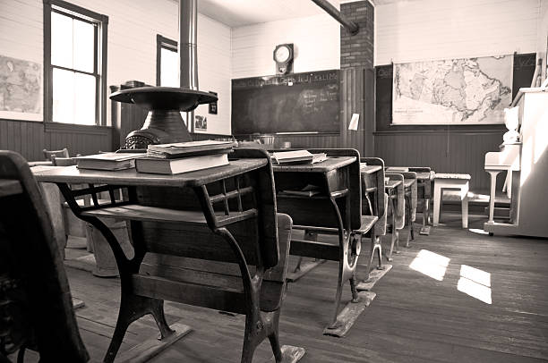 One room Shool House 1903 In sepia, a student's view towards the front of a 110 year old one room rural school. Restored 20th century photos stock pictures, royalty-free photos & images
