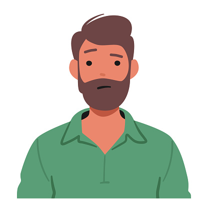Male Character Face Contorted In Bewilderment, Eyes Wide, Brows Raised. Perplexed Expression Etched Across His Features, Caught In Moment Of Confusion And Uncertainty. Cartoon Vector Illustration